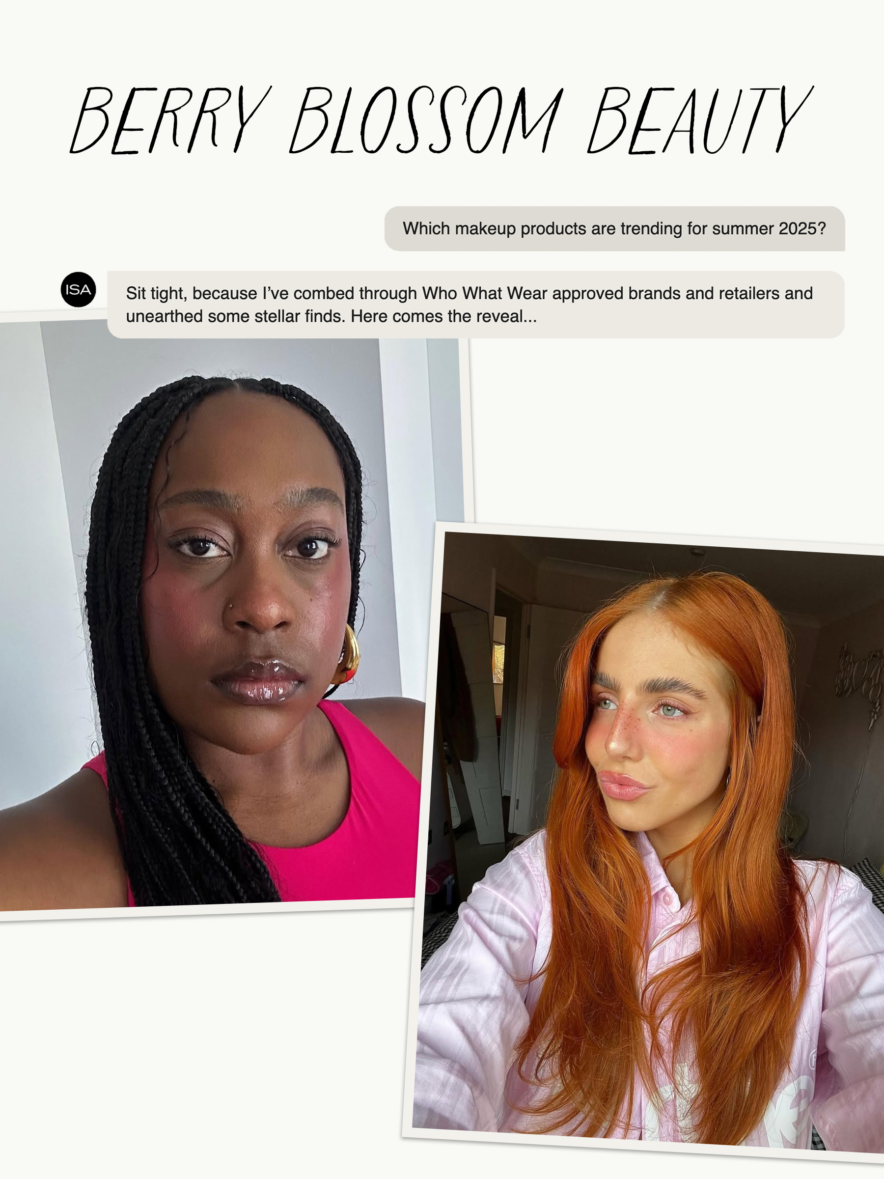 Two women wearing pink and berry-colored makeup.