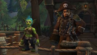 World of Warcraft Plunderstorm - a goblin and an orc with a pirate hat 