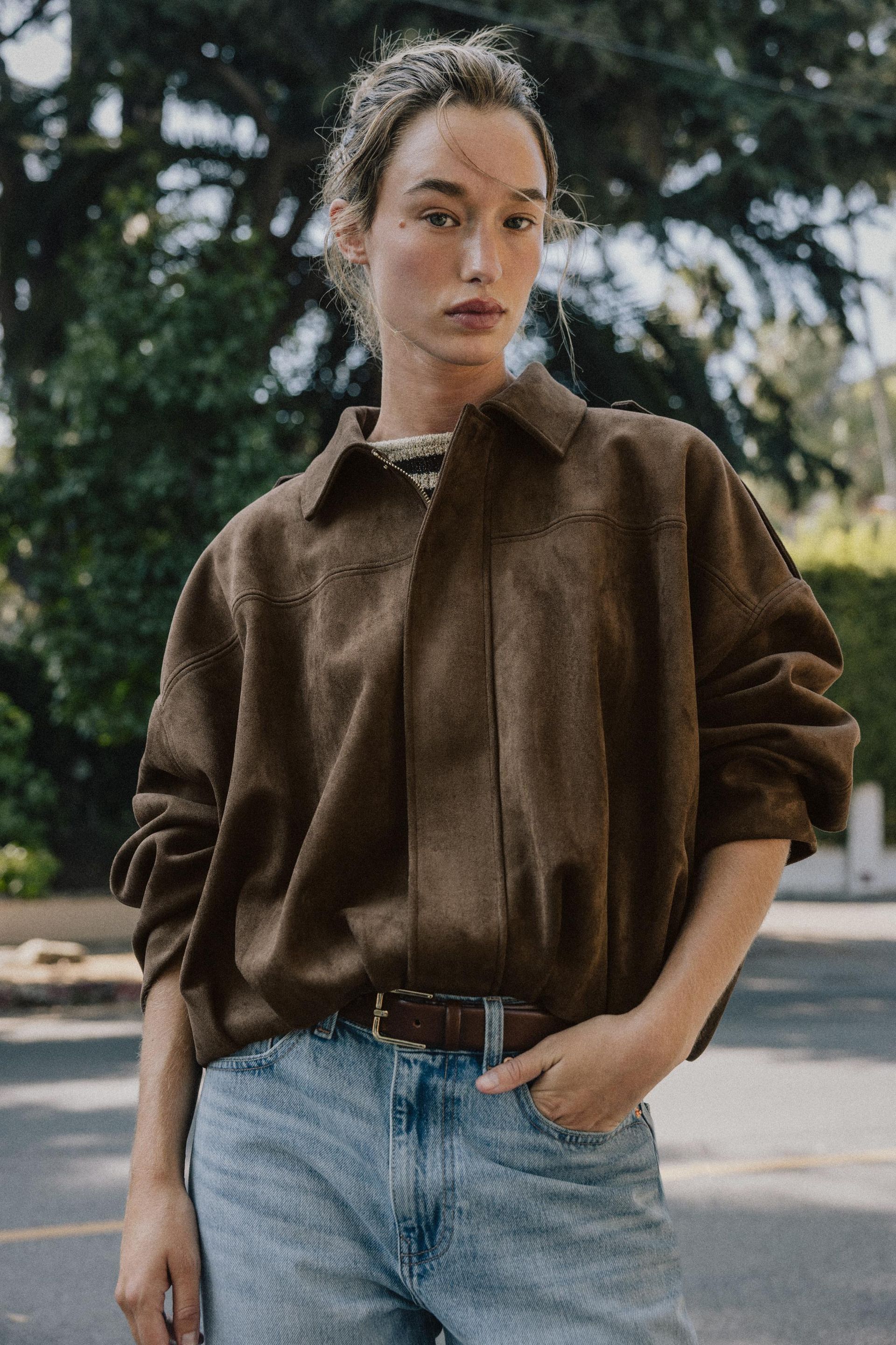Suede Effect Bomber Jacket