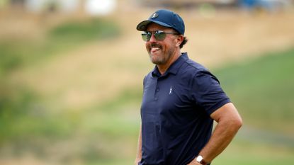 Phil Mickelson smiling during the LIV Golf Invitational Bedminster 