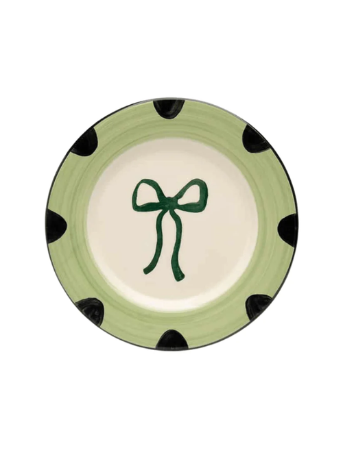 Green Bow Dessert Plate