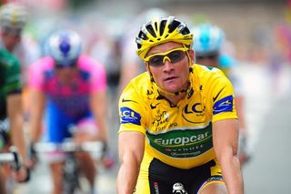 Race leader Thomas Voeckler (Europcar) finishes stage 13 in Lourdes.