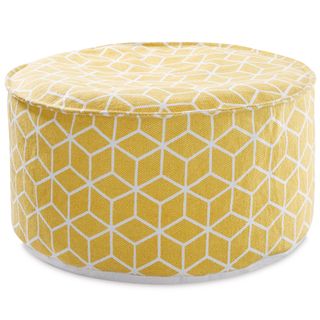 Aldi Drum Bean Cube pouffe in yellow with a white geometric pattern