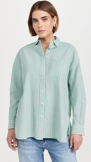 Oversized Patch Pocket Poplin Stripe Shirt