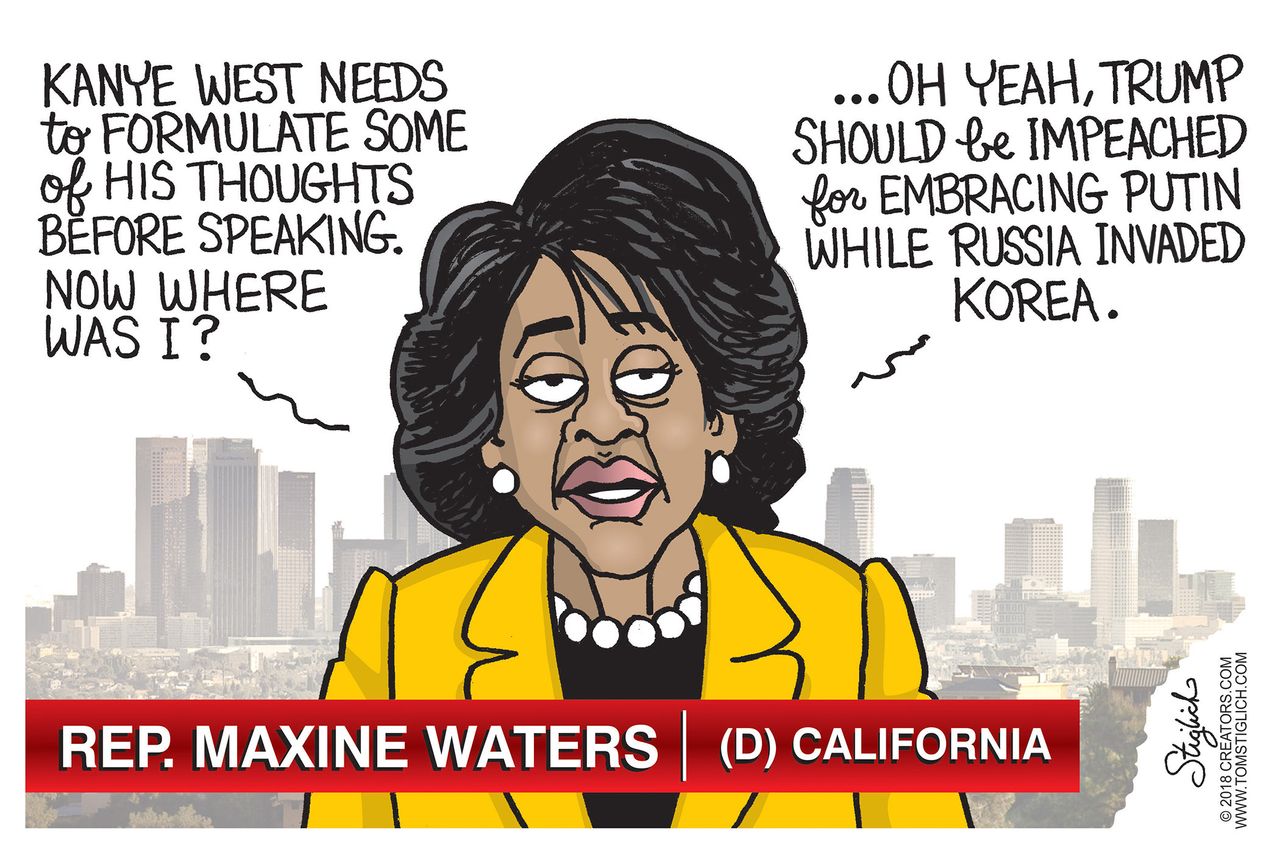 Political cartoon U.S. Maxine Waters Kanye West Trump Russia Korea