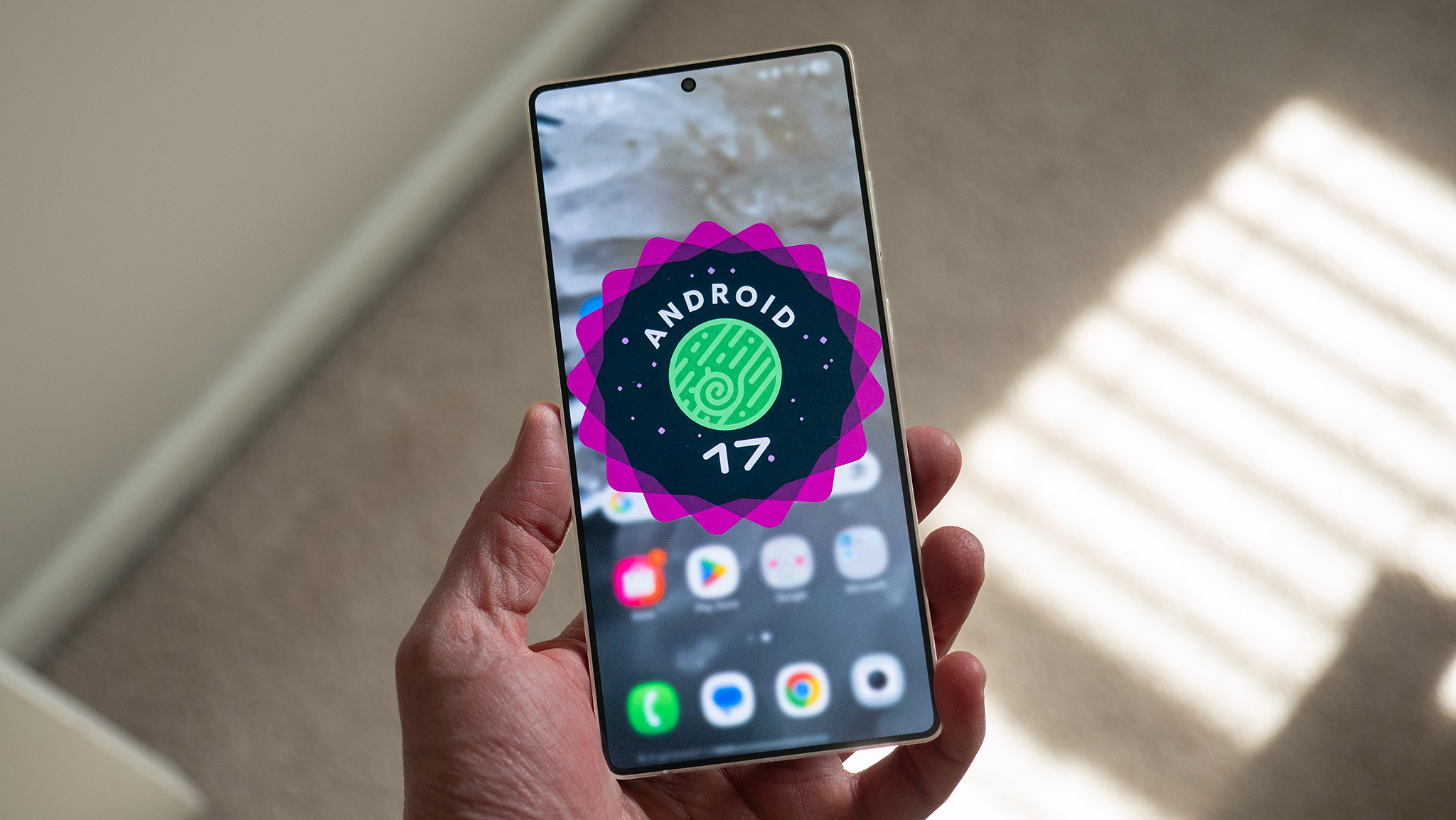 The Android 17 logo on a Samsung Galaxy S25 Ultra