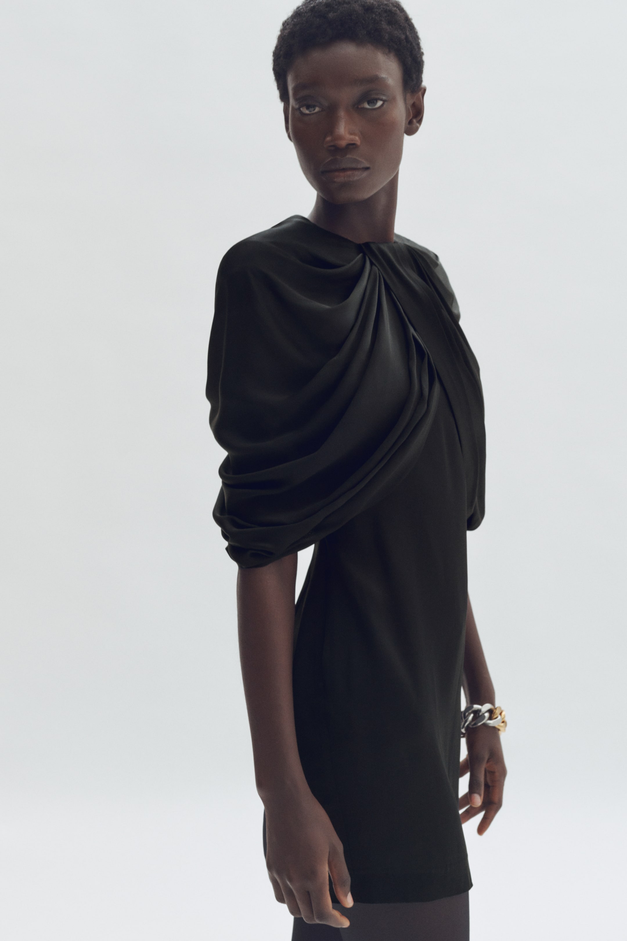 Draped Satin Mini Dress