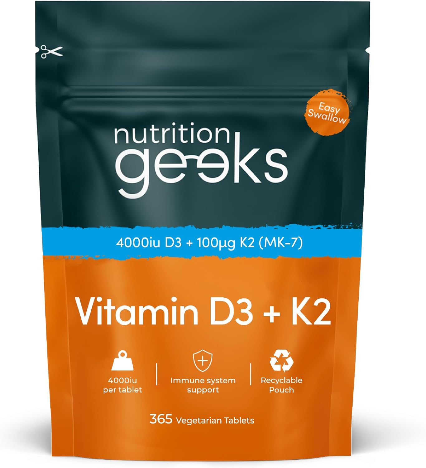 Vitamin D3 4000 Iu &amp;amp; Vitamin K2 Mk7 100&amp;mu;g - 1 Year Supply, 365 Easy-Swallow Vitamin D3 K2 Tablets, 1-A-Day High Strength Vegetarian D3 and K2 Vitamin Supplements, Uk Made Vitamin D Tablets