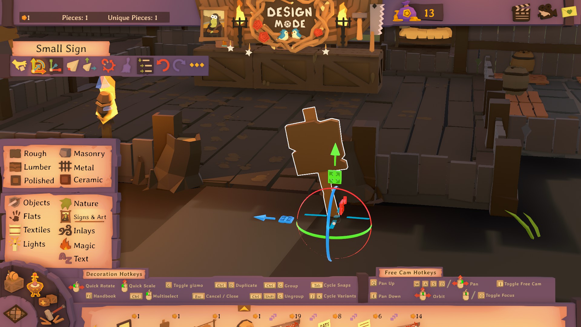 Several images showing off the decor builder in Tavern Keeper.