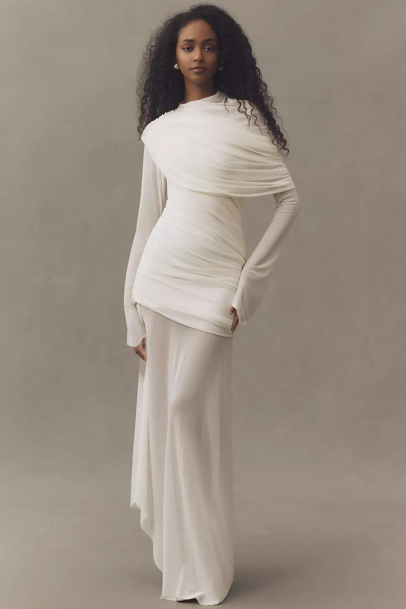 Deme by Gabriella, Isla Long-Sleeve Draped Maxi Dress