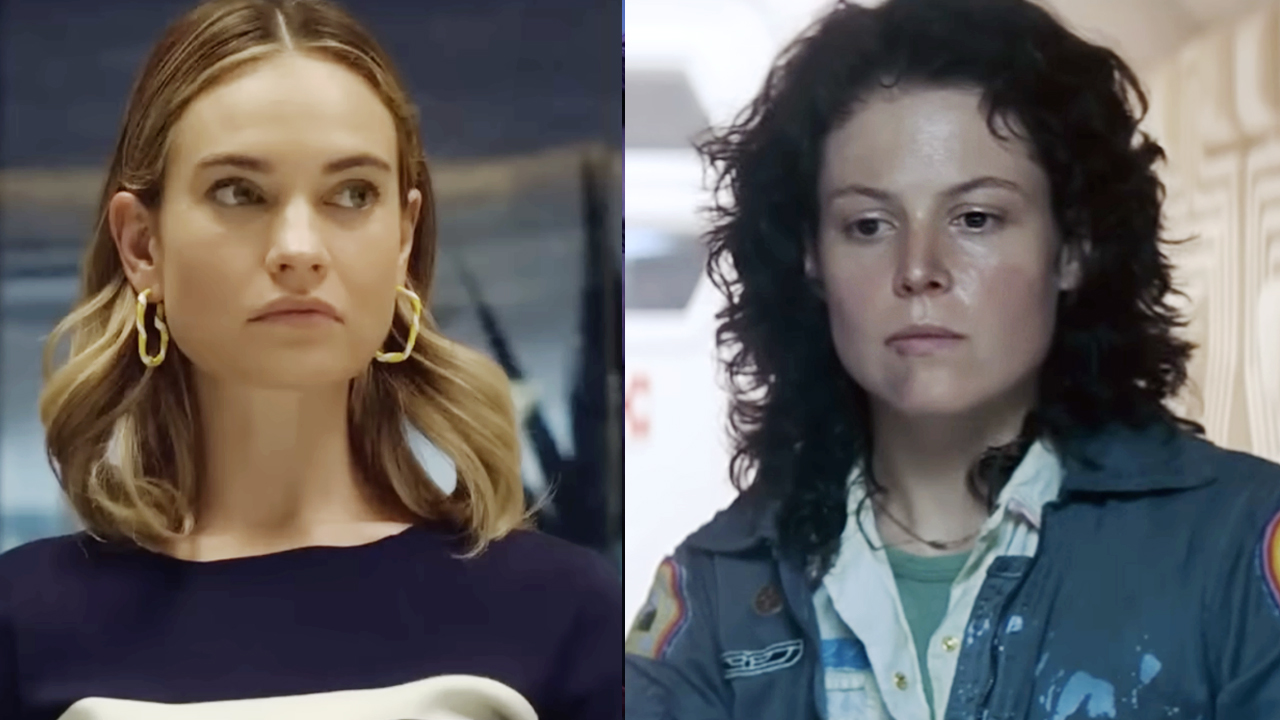 Lily James in Swiped (2025), Sigourney Weaver as Ripley in Alien (1979).