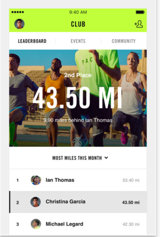 Nike's Run Club uses social and gamification elements like this leaderboard