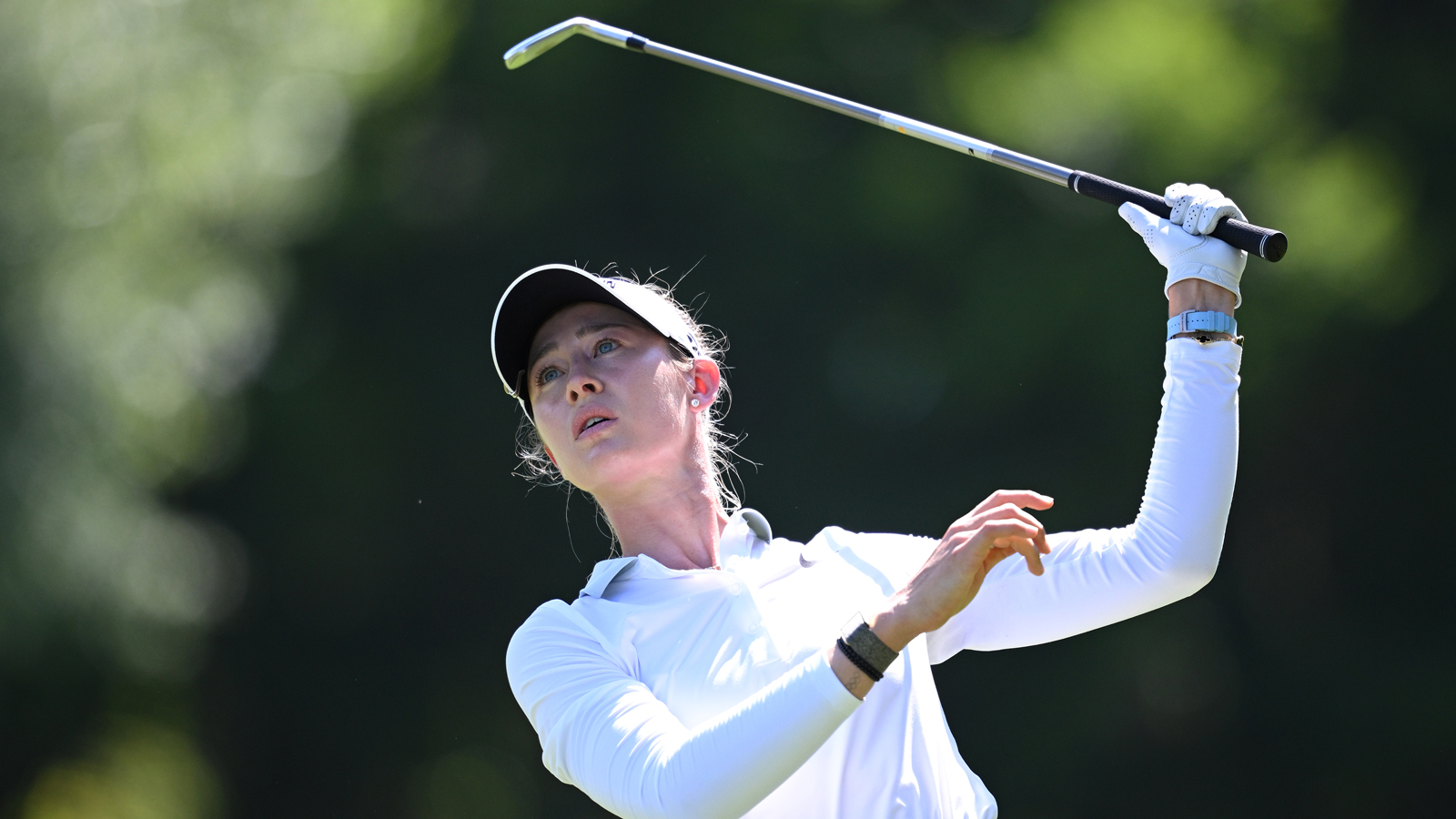 Nelly Korda reacts to a shot at the Amundi Evian Championship