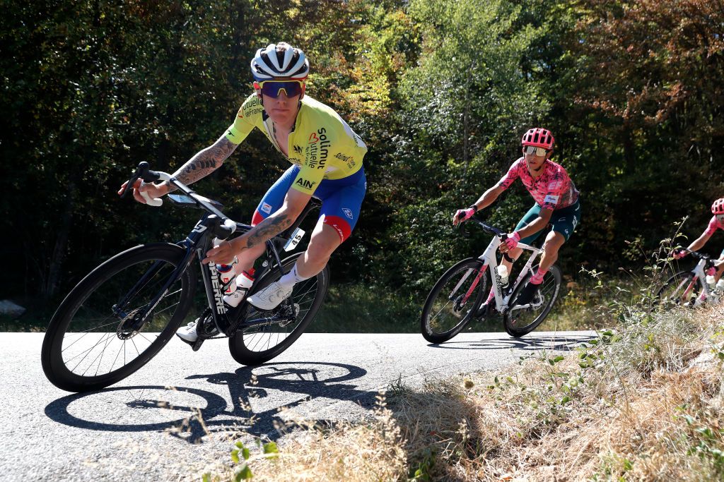 LAGNIEU FRANCE AUGUST 10 Jake Stewart of United Kingdom and Team Groupama FDJ Yellow Leader Jersey competes during the 34th Tour de lAin 2022 Stage 2 a 144km stage from SaintVulbas to Lagnieu TDA22 on August 10 2022 in Lagnieu France Photo by Bas CzerwinskiGetty Images