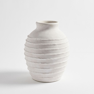 ridged white terracotta vase