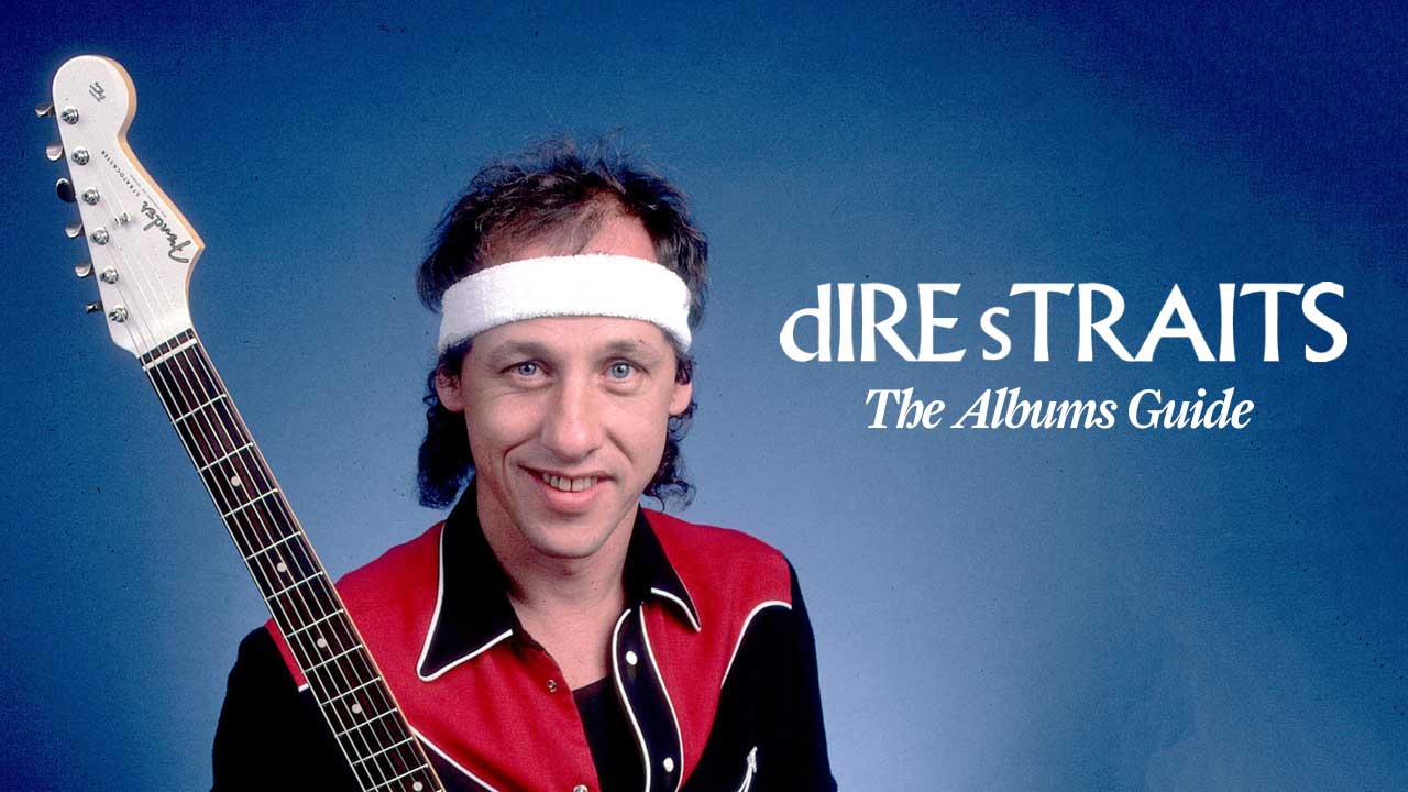 Mark Knopfler studio portrait, holding a guitar 