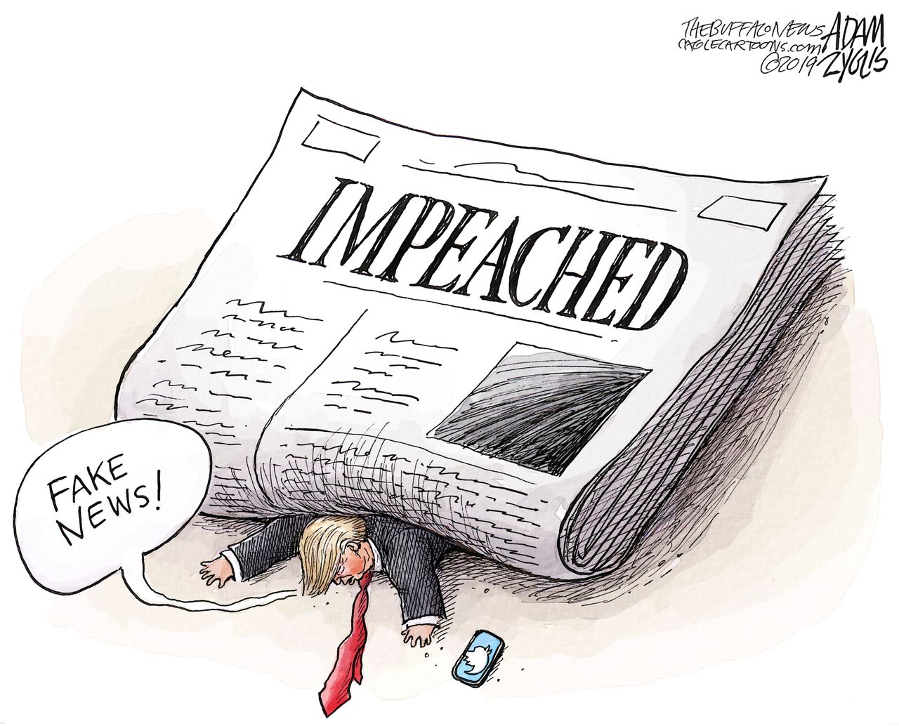 Political Cartoon U.S. Trump Crushed Under Impeachment News