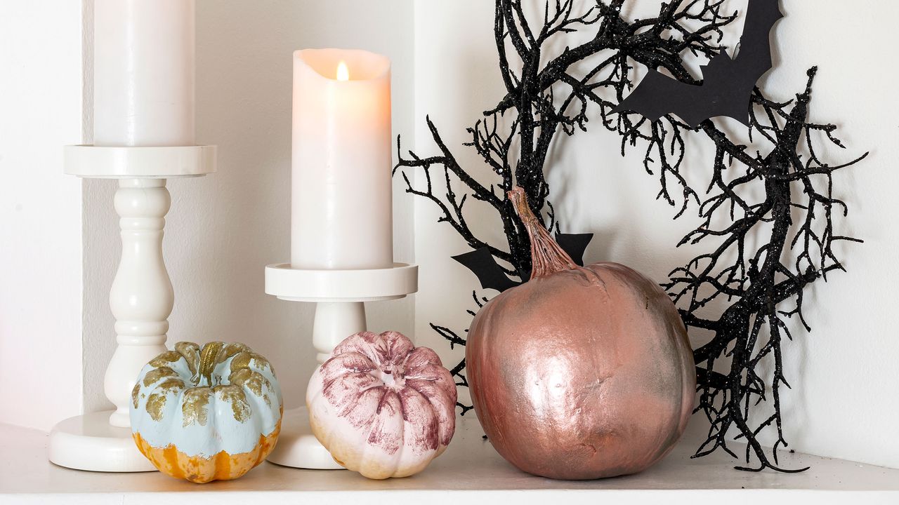 halloween painted pumpkins in metallic