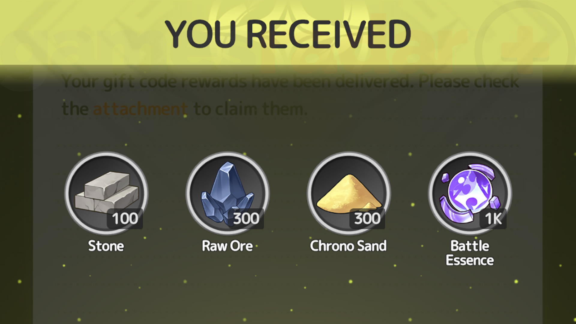 Rewards for redeeming Sword x Staff codes