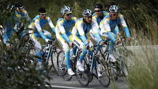 Alberto Contador leads the team during a training ride.
