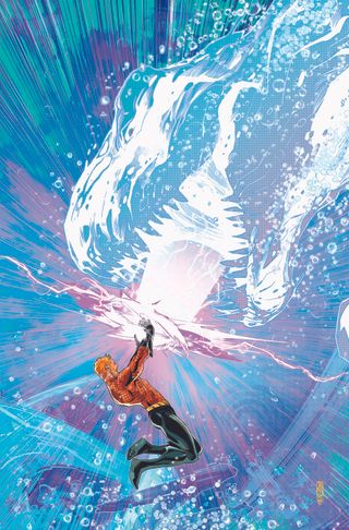 Aquaman battles an undersea monster on the main cover for Aquaman #2.