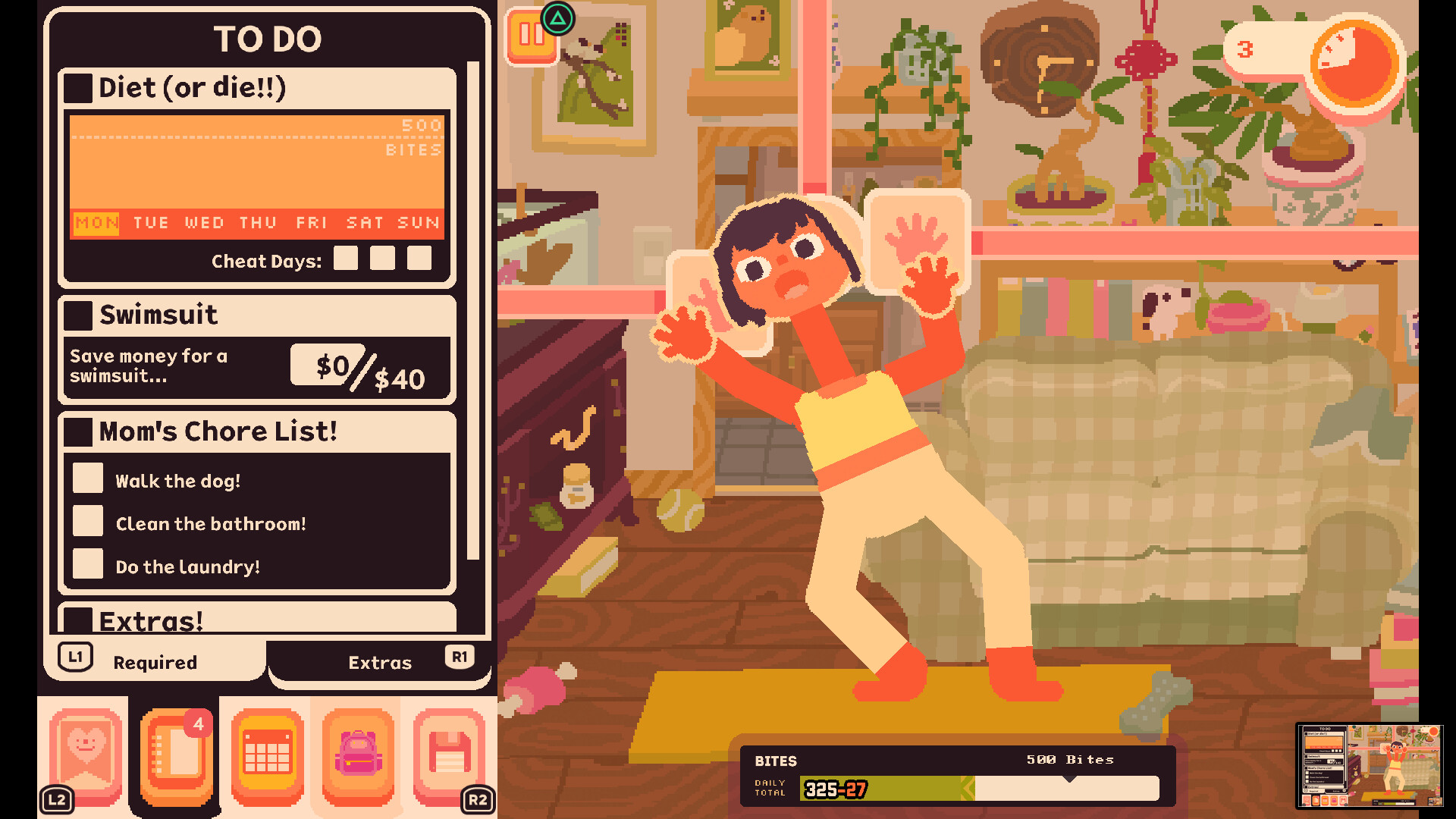 Consume Me; screens from a stylised cartoon video game