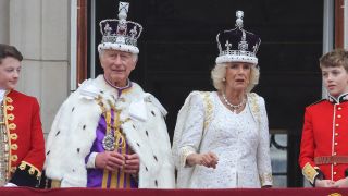 King Charles III and Queen Camilla on the Buckingham Palace balcony during the Coronation of King Charles III and Queen Camilla on May 06, 2023 in London, England.