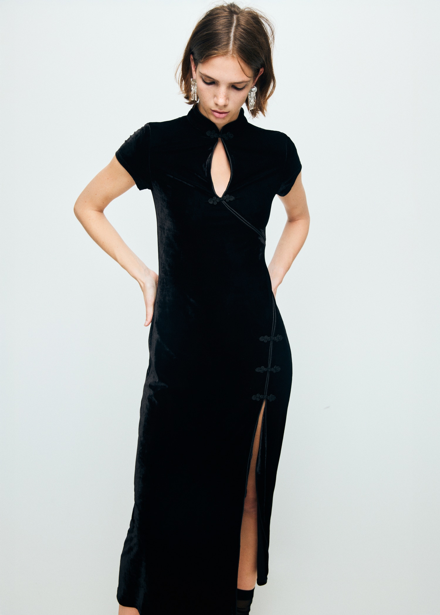Velvet Dress With Toggle Fastenings and Slit - Women | Mango United Kingdom