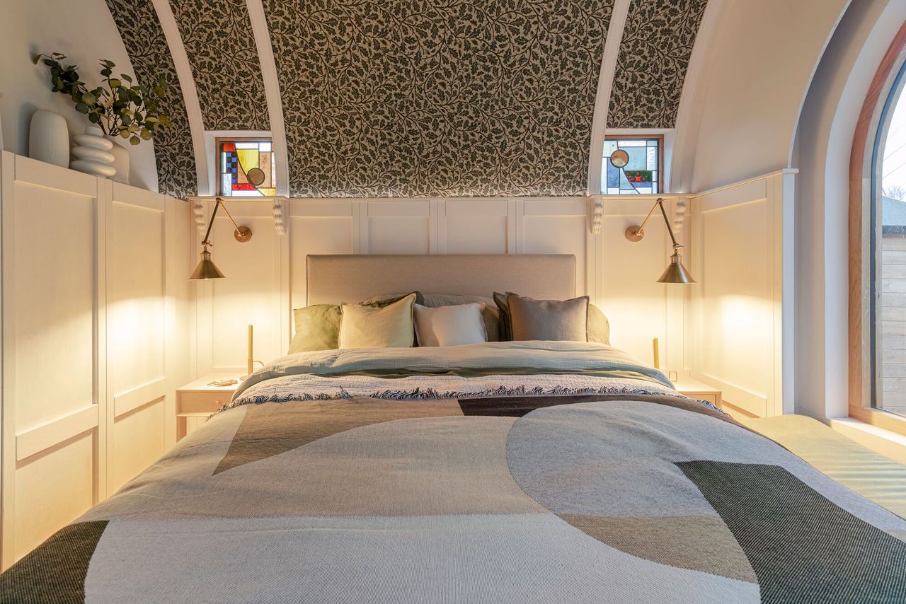 A view of the double bed inside the caravan