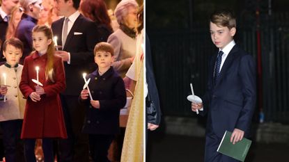 Composite of Prince Louis and Princess Charlotte and Prince George at the Together at Christmas carol service