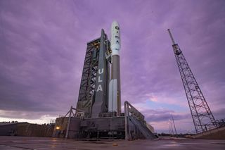 The United Launch Alliance (ULA) Atlas V rocket and NROL-101 for the National Reconnaissance Office (NRO) sit on the pad at Space Launch Complex 41 (SLC-41) at Cape Canaveral at sunset on Nov. 12, 2020.