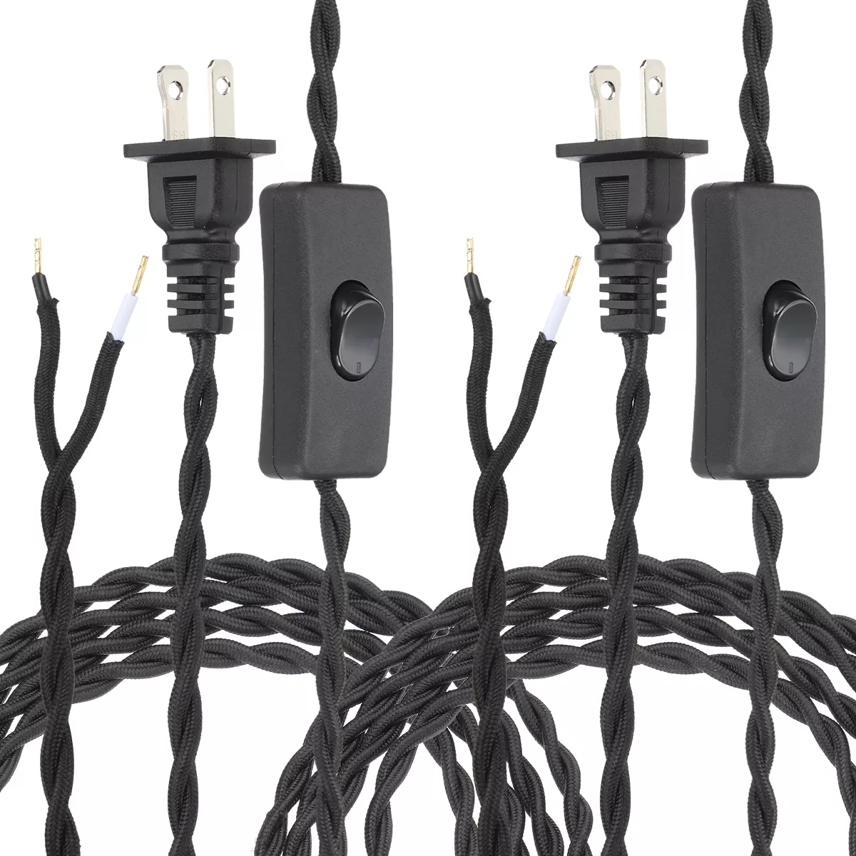 Unique Bargains Vintage Stripped Ends Twisted Cloth Covered Lamp Wires With Button and Plug 2 Pcs