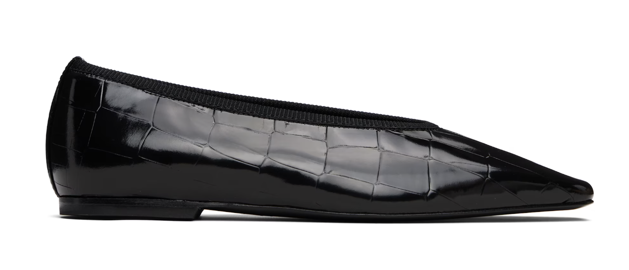 Toteme, Black Minimalist Croco-Embossed Ballerina Flats