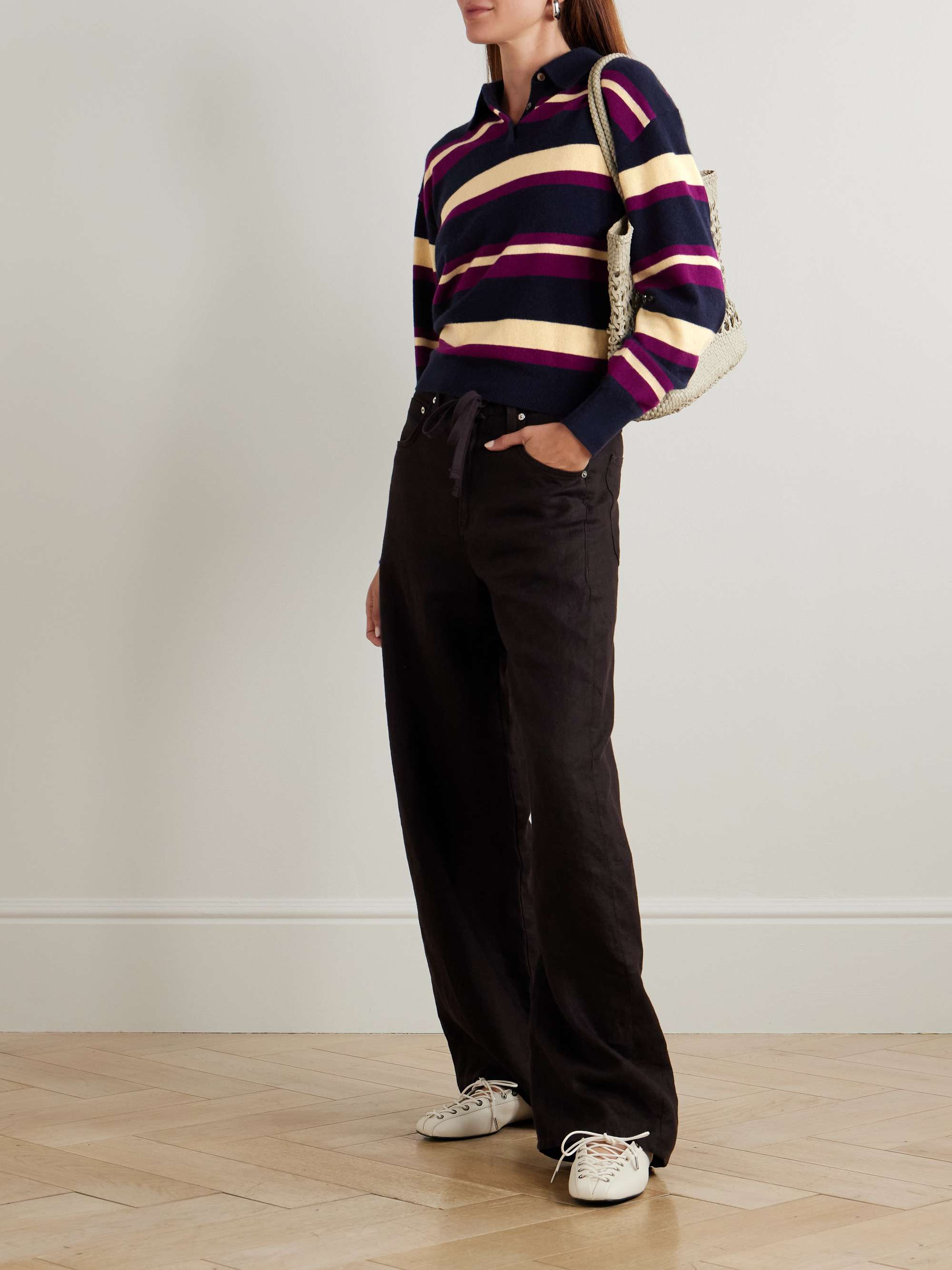 Striped Cashmere Polo Sweater