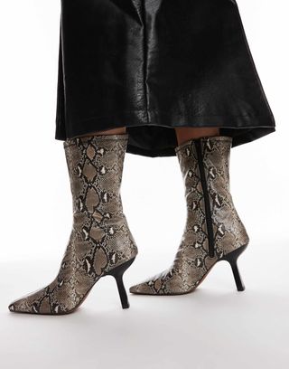 Topshop Piya High Heeled Ankle Boots in Snake Print