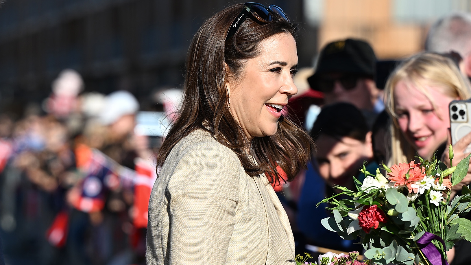 Queen Mary of Denmark meets with members of the public during a visit to the Hobart Waterfront