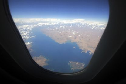 The Syrian portion of the Euphrates river viewed out of an airplane.