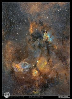 From the Bubble to the Cave Nebula, imaged by J-P Metsavainio.