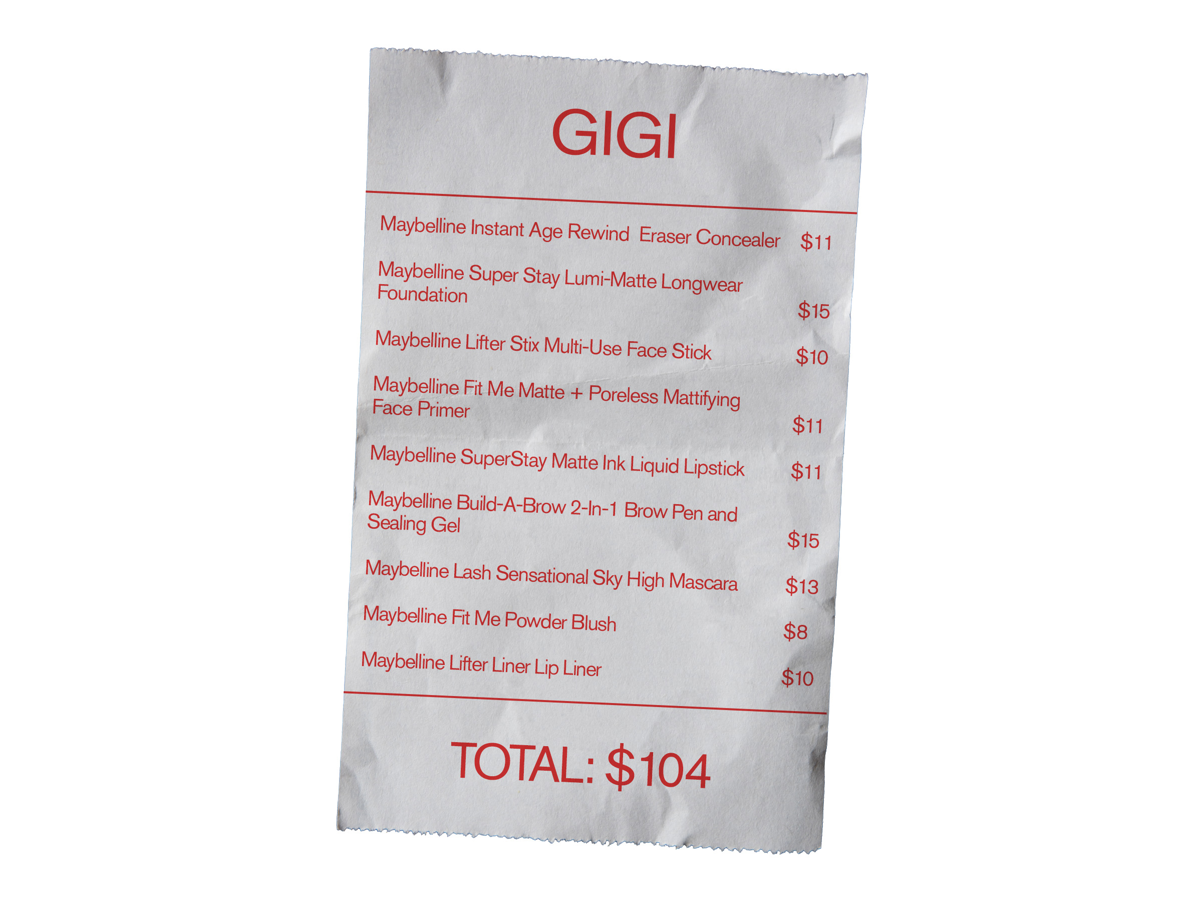 Gigi Hadid drugstore receipt