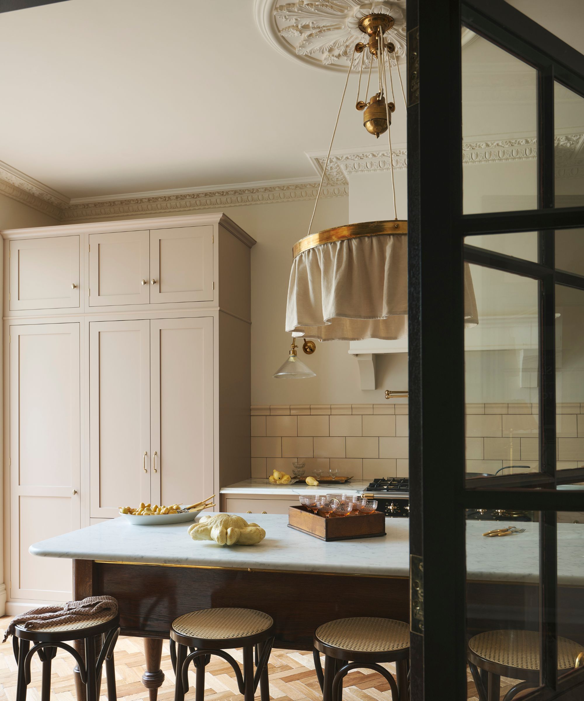A pink kitchen in a Victorian home