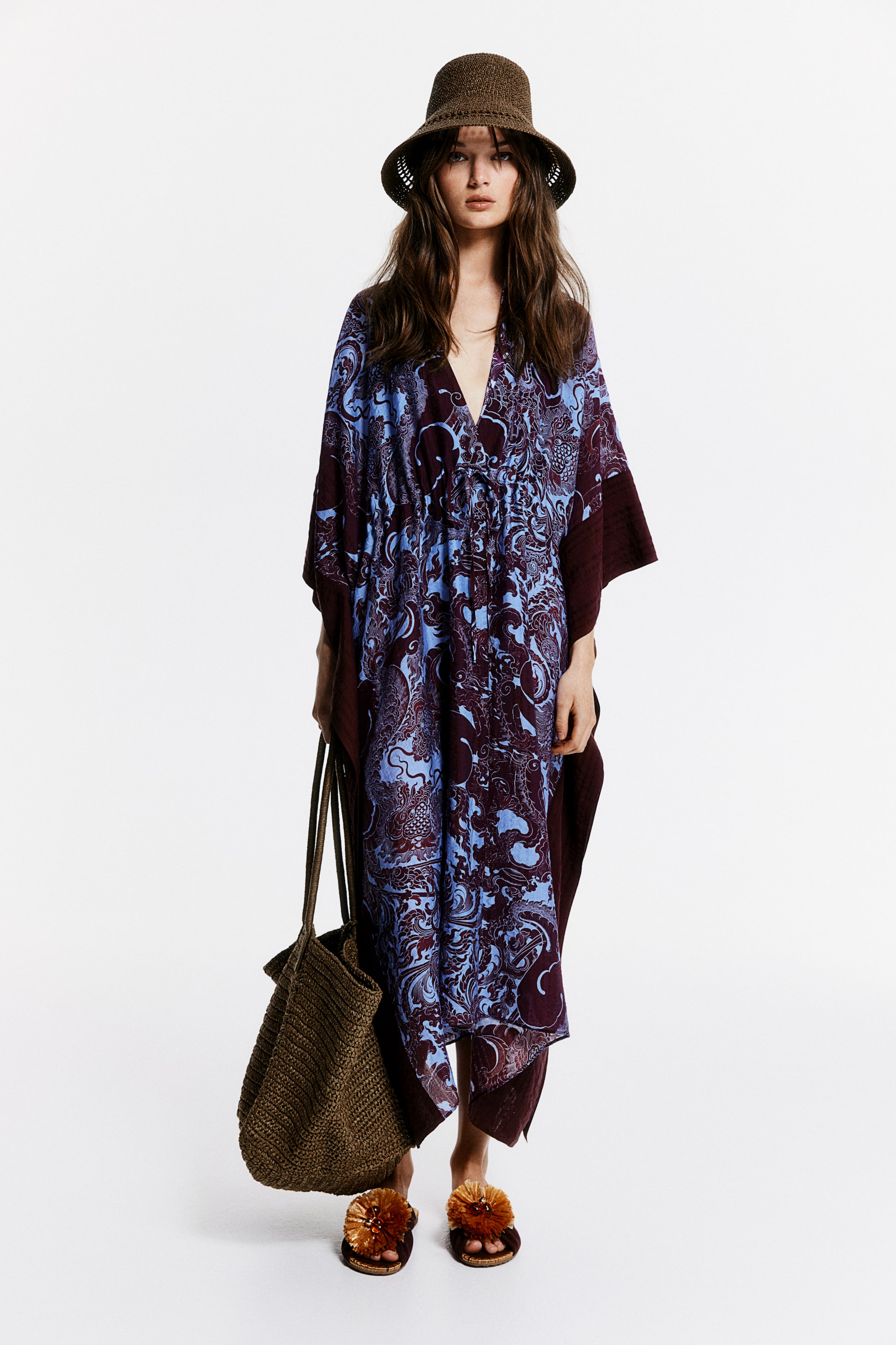 H&M x The White Lotus, Patterned Kaftan Dress