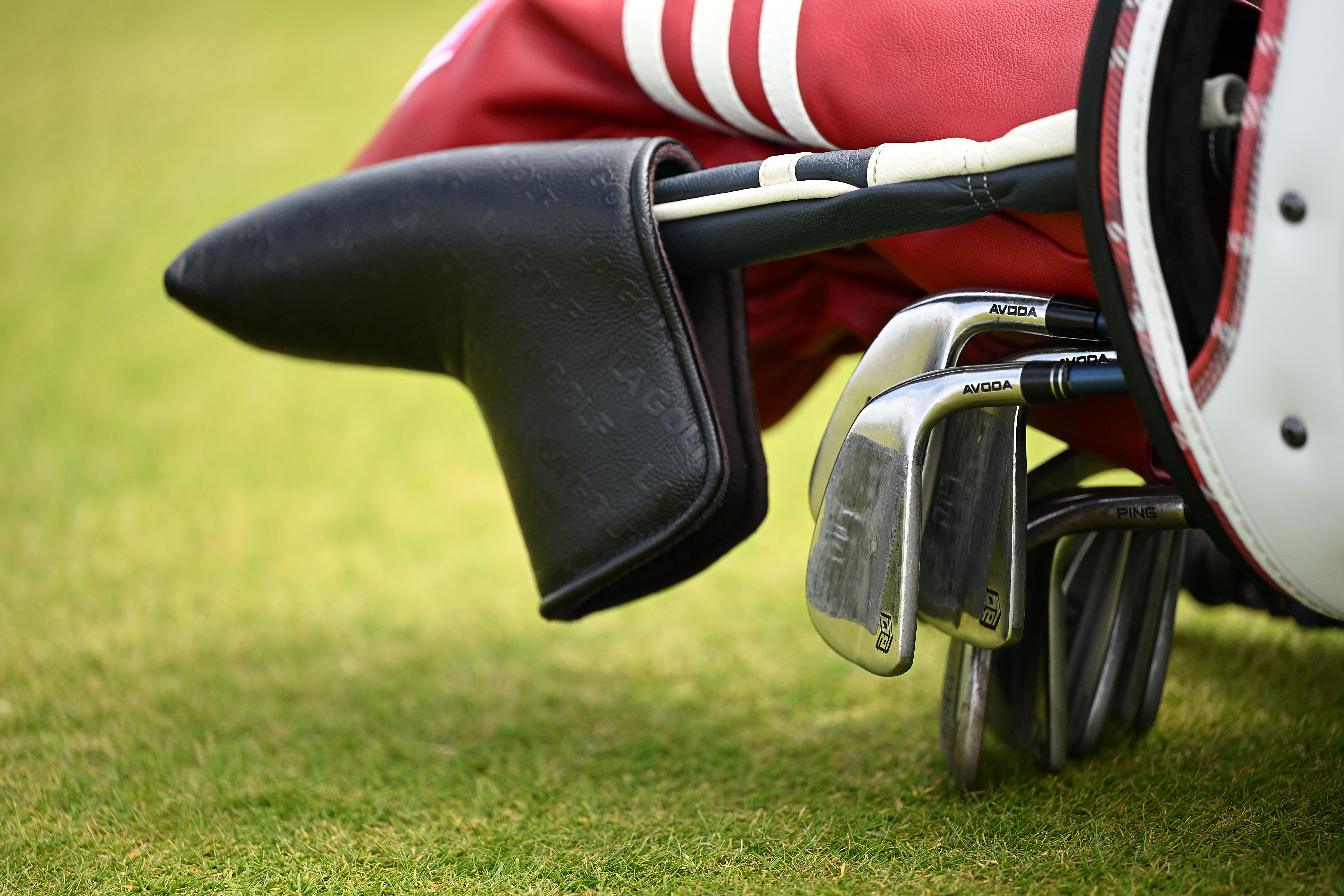 A close-up of Bryson DeChambeau's golf bag