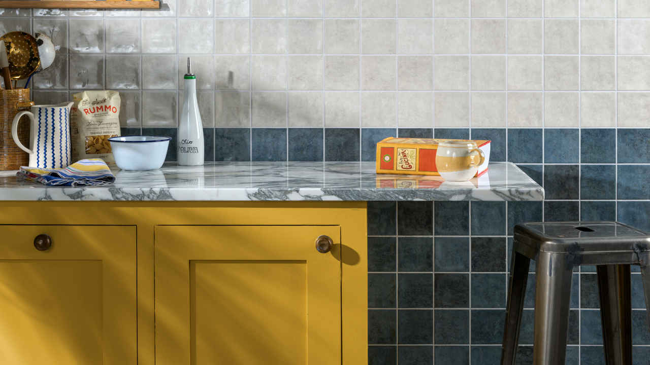 white and blue zellige splashback in a kitchen 