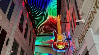 The Hard Rock Cafe signature guitar in from of Europe's largest digital ceiling. 