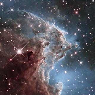 The Hubble mosaic unveils a collection of carved knots of gas and dust in a small portion of the Monkey Head Nebula (also known as NGC 2174 and Sharpless Sh2-252). The nebula is a star-forming region that hosts dusky dust clouds silhouetted against glowing gas.