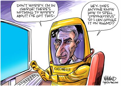 Political Cartoon U.S. Cuccinelli Twitter help coronavirus Trump official