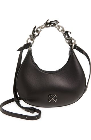 Hemisphere Chain Leather Top Handle Bag