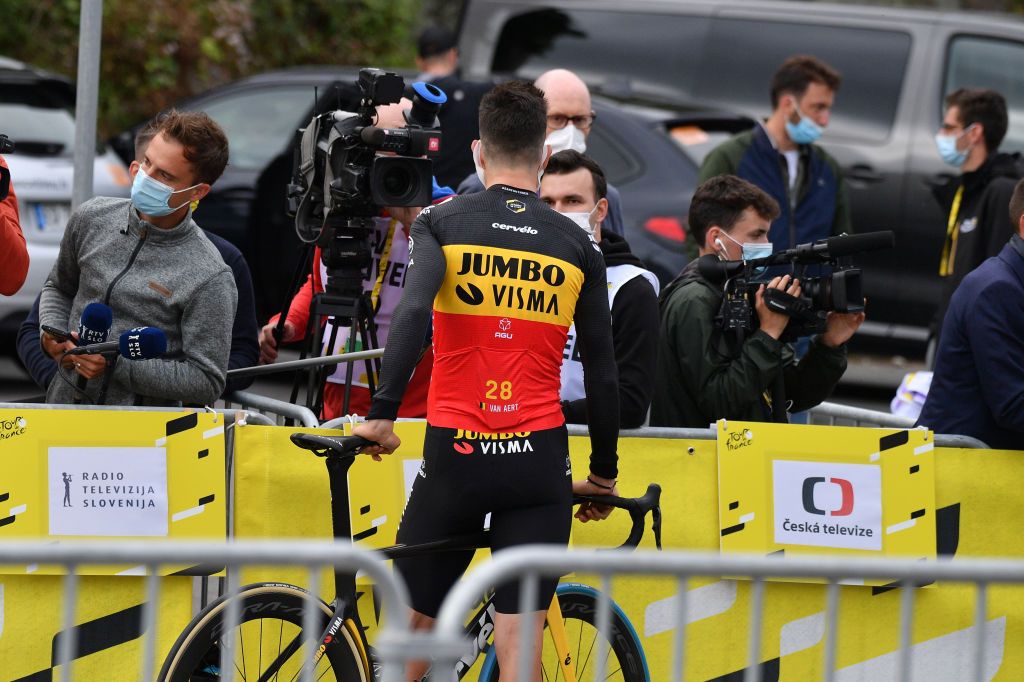 Belgian Wout Van Aert of Team JumboVisma pictured during the presentation of the teams participating in the 108th edition of the Tour de France cycling race in Brest France Thursday 24 June 2021 This years Tour de France is taking place from 26 June to 18 July 2021BELGA PHOTO DAVID STOCKMAN Photo by DAVID STOCKMANBELGA MAGAFP via Getty Images