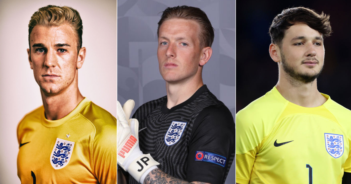 Joe Hart, Jordan Pickford and James Trafford in England goalkeeping kit