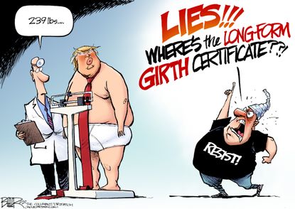Political cartoon U.S. Trump health weight girthers liberals